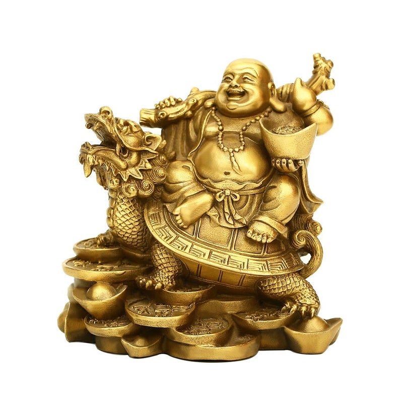 BRASSTAR 4.5â€(H) Ruyi Laughing Buddha and Turtle-Wealth, Good Fortune, Health Buddha Statue for Home Office Decor PTZY062 - Image 1